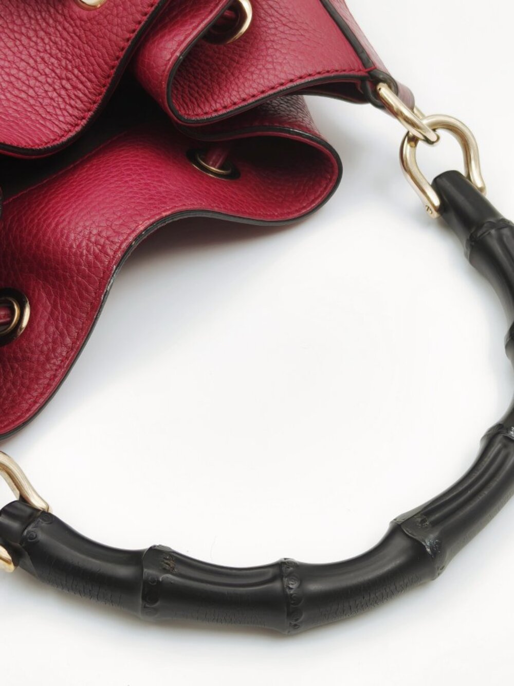 Gucci Bamboo Daily Pebbled Leather Bucket Bag Bordeaux Red Tassel Shoulder Bag - Picture 11 of 16